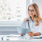 virtual Family nurse practitioner consulting with a patient in a modern healthcare setting